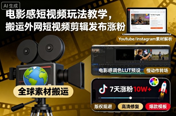 电影感短视频玩法教学,搬运外网短视频剪辑发布涨粉网创吧-网创项目资源站-副业项目-创业项目-搞钱项目网创吧