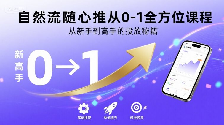 自然流随心推从0-1全方位课程，从新手到高手的投放秘籍网创吧-网创项目资源站-副业项目-创业项目-搞钱项目网创吧
