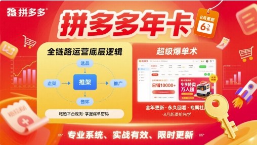 拼多多年卡【8月更新6节】拼多多全链路运营底层逻辑，超级爆单术网创吧-网创项目资源站-副业项目-创业项目-搞钱项目网创吧