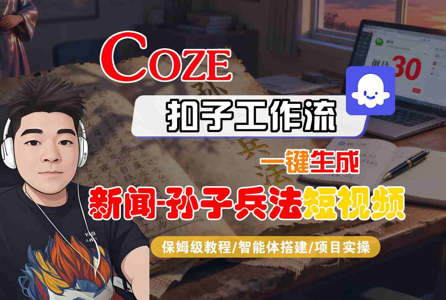 Coze扣子智能体工作流一键生成“新闻-孙子兵法“短视频，全流程保姆级教学网创吧-网创项目资源站-副业项目-创业项目-搞钱项目网创吧