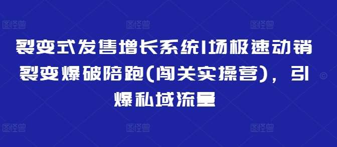 裂变式发售增长系统1场极速动销裂变爆破陪跑(闯关实操营)，引爆私域流量网创吧-网创项目资源站-副业项目-创业项目-搞钱项目网创吧