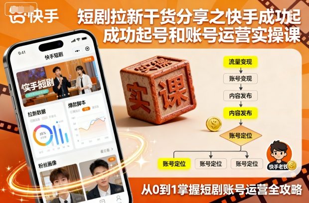 短剧拉新干货分享之快手成功起号和账号运营实操课网创吧-网创项目资源站-副业项目-创业项目-搞钱项目网创吧