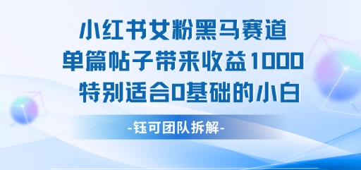 小红书女粉黑马赛道单篇帖子带来收益1k+，特别适合0基础的小白网创吧-网创项目资源站-副业项目-创业项目-搞钱项目网创吧