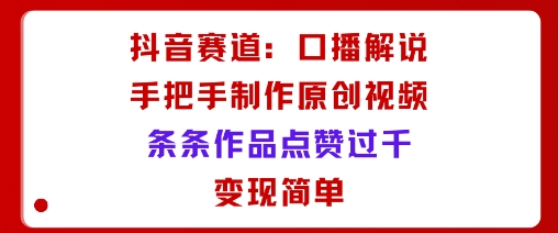 抖音赛道：口播解说，手把手教你制作原创视频，条条作品点赞过千，变现简单网创吧-网创项目资源站-副业项目-创业项目-搞钱项目网创吧