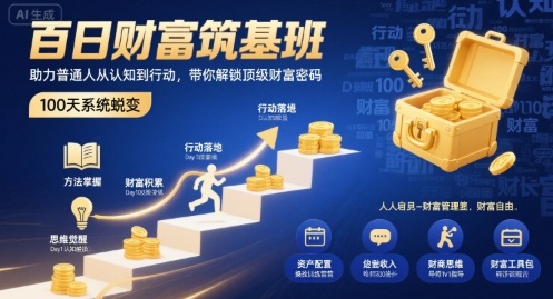 百日财富筑基班，助力普通人从认知到行动，带你解锁顶级财富密码网创吧-网创项目资源站-副业项目-创业项目-搞钱项目网创吧