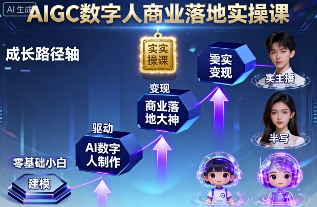 AIGC数字人商业落地实操课，从零基础小白到AI数字人大神网创吧-网创项目资源站-副业项目-创业项目-搞钱项目网创吧