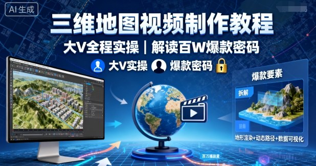 三维地图视频制作教程,大V全程实操,解读百W爆款密码网创吧-网创项目资源站-副业项目-创业项目-搞钱项目网创吧