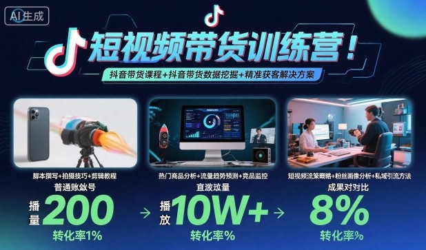 短视频带货训练营，抖音带货课程+抖音带货数据挖掘+精准获客解决方案网创吧-网创项目资源站-副业项目-创业项目-搞钱项目网创吧