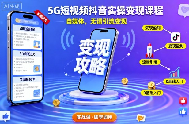 5G短视频抖音实操变现课程,自媒体,无谓引流变现网创吧-网创项目资源站-副业项目-创业项目-搞钱项目网创吧