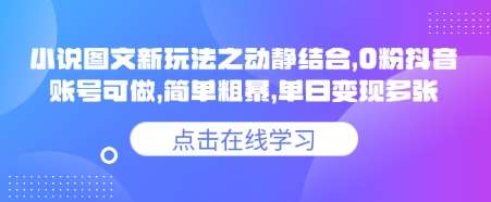 小说推文图文新玩法之动静结合，0粉抖音账号可做，简单粗暴，单日变现多张网创吧-网创项目资源站-副业项目-创业项目-搞钱项目网创吧