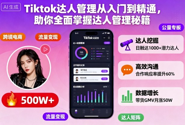 Tiktok达人管理从入门到精通,助你全面掌握达人管理秘籍网创吧-网创项目资源站-副业项目-创业项目-搞钱项目网创吧