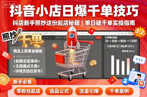 抖音小店日爆千单技巧，抖店新手照抄这份起店秘籍，单日破千单网创吧-网创项目资源站-副业项目-创业项目-搞钱项目网创吧