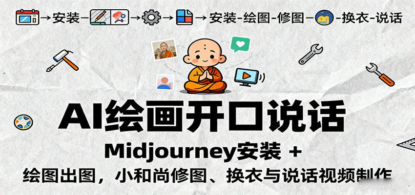 AI绘画开口说话，Midjourney安装 + 绘图出图，小和尚修图、换衣与说话视频制作网创吧-网创项目资源站-副业项目-创业项目-搞钱项目网创吧