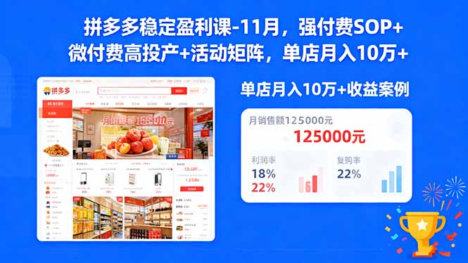 (16557期)拼多多稳定盈利课-11月,强付费SOP+微付费高投产+活动矩阵,单店月入10w+网创吧-网创项目资源站-副业项目-创业项目-搞钱项目网创吧