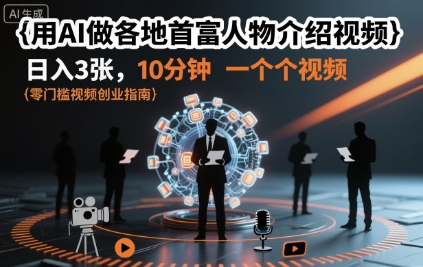 用AI做各地首富人物介绍视频，日入3张，10分钟一个视频网创吧-网创项目资源站-副业项目-创业项目-搞钱项目网创吧