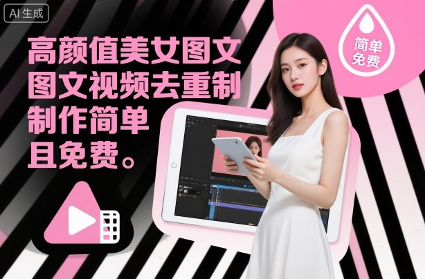 高颜值美女图文视频去重制作教学，制作简单且免费网创吧-网创项目资源站-副业项目-创业项目-搞钱项目网创吧