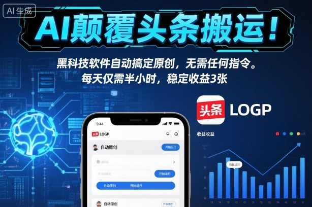 AI颠覆头条搬运！黑科技软件自动搞定原创，无需任何指令。每天仅需半小时，稳定收益3张【揭秘】网创吧-网创项目资源站-副业项目-创业项目-搞钱项目网创吧