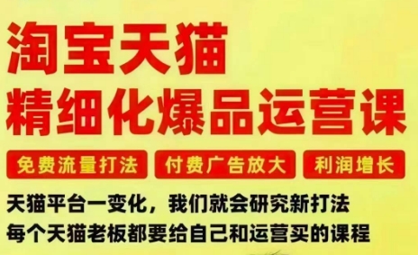 淘宝天猫精细化爆品运营课，免费流量打法-付费广告放大-利润增长-三大核心痛点，一次全部解决网创吧-网创项目资源站-副业项目-创业项目-搞钱项目网创吧