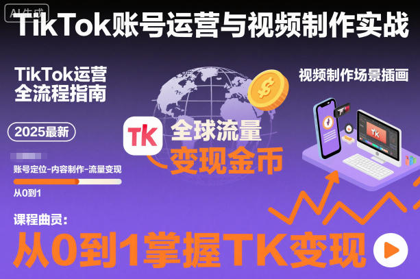 2025最新TikTok账号运营与视频制作实战全流程，从0到1掌握TK变现（含11月最新TK搬运技术）网创吧-网创项目资源站-副业项目-创业项目-搞钱项目网创吧