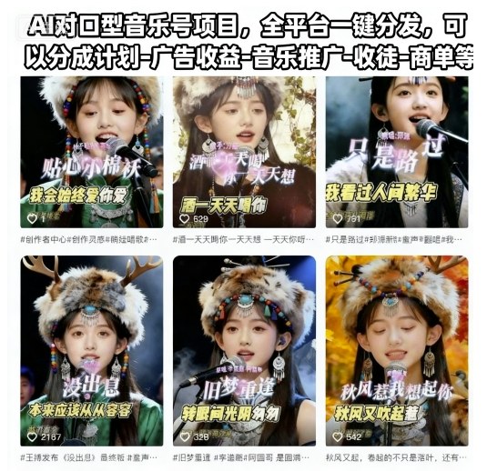 AI对口型音乐号项目，全平台一键分发，可以分成计划-广告收益-音乐推广-收徒-商单等网创吧-网创项目资源站-副业项目-创业项目-搞钱项目网创吧