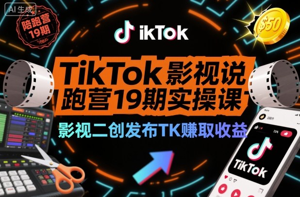 TikTok影视解说陪跑营19期实操课,影视二创发布TK賺取收益,万播收益50美金网创吧-网创项目资源站-副业项目-创业项目-搞钱项目网创吧