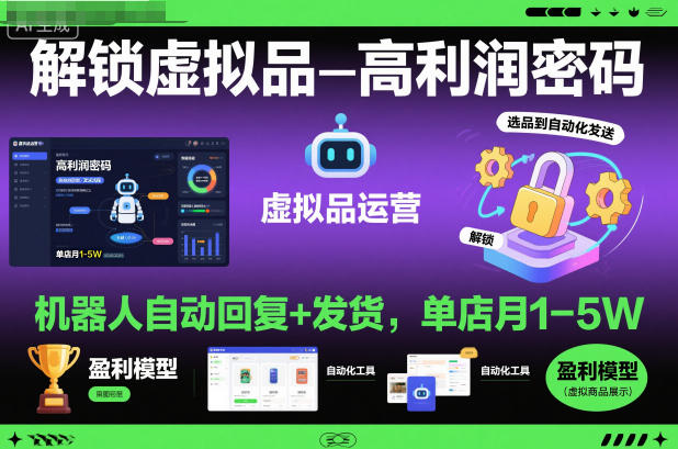 解锁虚拟品高利润密码：机器人自动回复+发货，单店月1-5W【揭秘】网创吧-网创项目资源站-副业项目-创业项目-搞钱项目网创吧