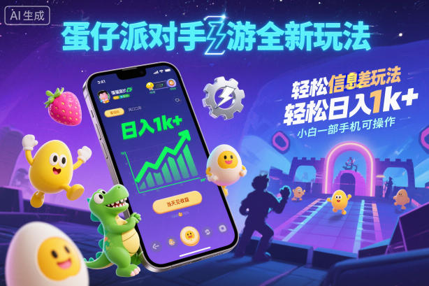 蛋仔派对手游全新玩法，轻松日入1k+，风口信息差玩法，当天见收益，小白一部手机可操作网创吧-网创项目资源站-副业项目-创业项目-搞钱项目网创吧