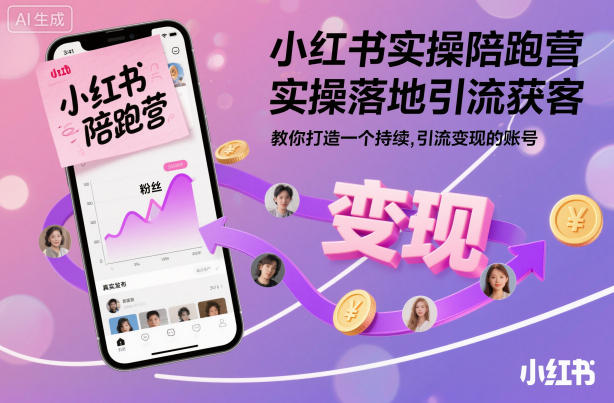 小红书实操陪跑营，实操落地引流获客，教你打造一个持续引流变现的账号网创吧-网创项目资源站-副业项目-创业项目-搞钱项目网创吧