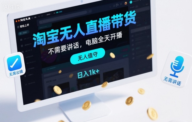 淘宝无人直播带货,不需要出镜,不需要讲话,电脑全天开播,轻松上手,日入1k+【揭秘】网创吧-网创项目资源站-副业项目-创业项目-搞钱项目网创吧