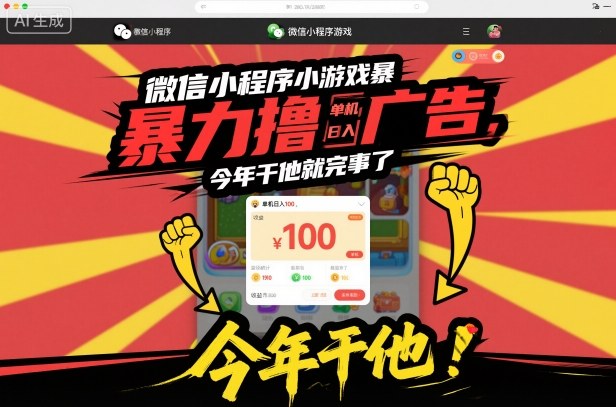 微信小程序小游戏暴力撸广告，单机日入100，今年干他就完事了网创吧-网创项目资源站-副业项目-创业项目-搞钱项目网创吧