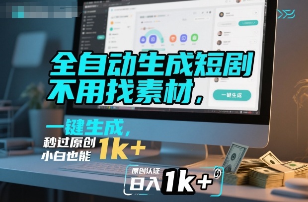 全自动生成短剧，不用找素材，不用剪辑，一键生成，秒过原创，小白也能轻松日入1k+【揭秘】网创吧-网创项目资源站-副业项目-创业项目-搞钱项目网创吧