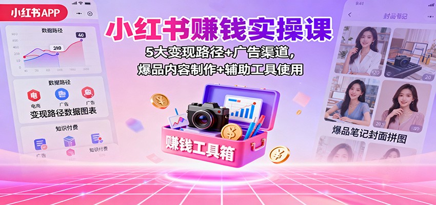 小红书赚钱实操课：5大变现路径+广告渠道，爆品内容制作+辅助工具使用网创吧-网创项目资源站-副业项目-创业项目-搞钱项目网创吧
