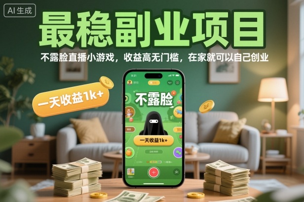 最稳副业项目，不露脸直播小游戏，收益高无门槛，一天收益1k+，在家就可以自己创业【揭秘】网创吧-网创项目资源站-副业项目-创业项目-搞钱项目网创吧