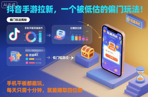 抖音手游拉新，一个被低估的偏门玩法！手机平板都能玩，每天只需十分钟，就能賺取四位数【揭秘】网创吧-网创项目资源站-副业项目-创业项目-搞钱项目网创吧