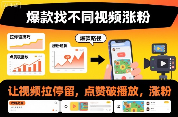 爆款找不同视频涨粉，让视频拉停留，实现点赞，破播放，涨粉网创吧-网创项目资源站-副业项目-创业项目-搞钱项目网创吧