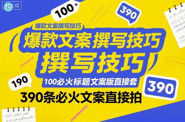 爆款文案撰写技巧，100个必火标题文案模版直接套，390条必火文案直接拍网创吧-网创项目资源站-副业项目-创业项目-搞钱项目网创吧