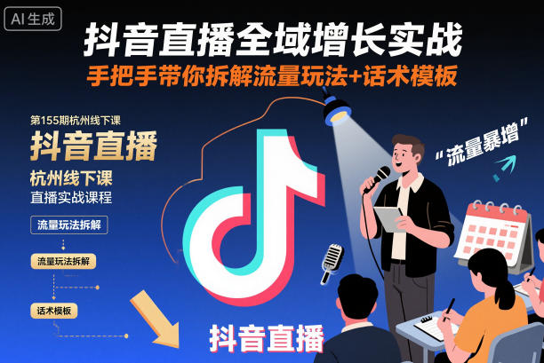 抖音直播全域增长实战第155期杭州线下课，手把手带你拆解流量玩法+话术模板网创吧-网创项目资源站-副业项目-创业项目-搞钱项目网创吧