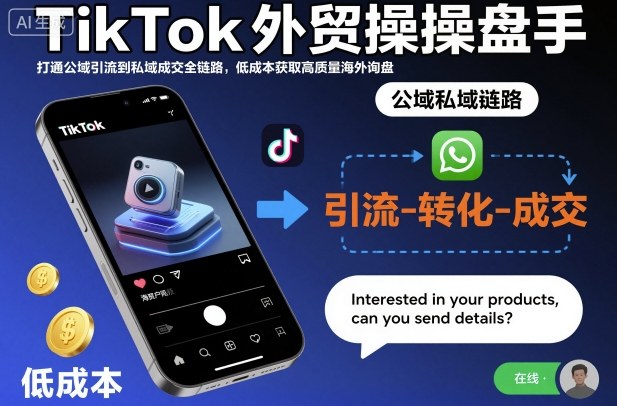 TikTok外贸操盘手,打通公域引流到私域成交全链路,低成本获取高质量海外询盘网创吧-网创项目资源站-副业项目-创业项目-搞钱项目网创吧