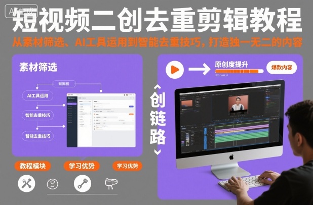 短视频二创去重剪辑教程,从素材筛选、AI工具运用到智能去重技巧,打造独一无二的内容网创吧-网创项目资源站-副业项目-创业项目-搞钱项目网创吧