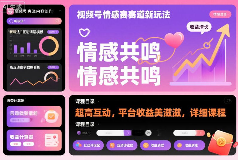 视频号情感赛道新玩法，超高互动，平台收益美滋滋，详细课程网创吧-网创项目资源站-副业项目-创业项目-搞钱项目网创吧