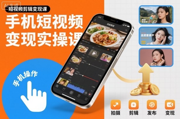 手机短视频变现实操课，短视频剪辑变现课网创吧-网创项目资源站-副业项目-创业项目-搞钱项目网创吧