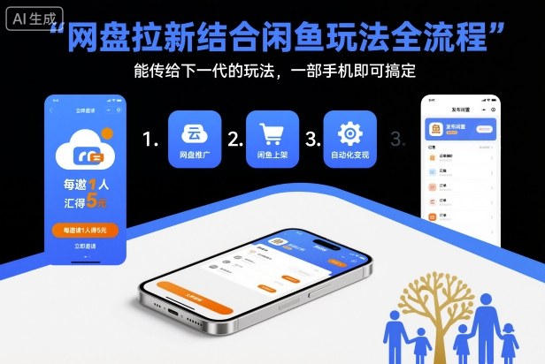 网盘拉新结合闲鱼玩法全流程，能传给下一代的玩法，一部手机即可搞定（附入口渠道以及实操教程）网创吧-网创项目资源站-副业项目-创业项目-搞钱项目网创吧
