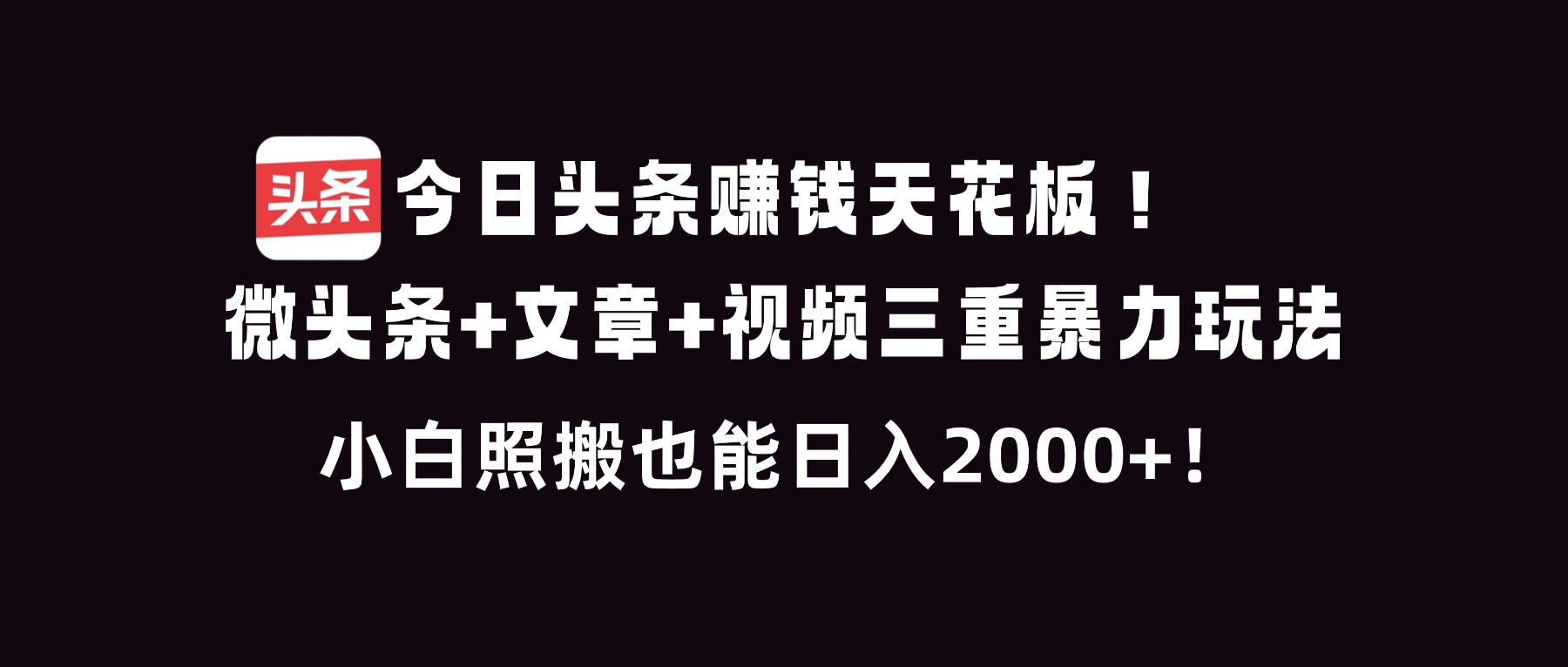 （16888期）今日头条赚钱天花板！微头条+文章+视频三重暴利玩法，小白照搬也能日人2000+网创吧-网创项目资源站-副业项目-创业项目-搞钱项目网创吧