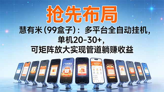 (16757期)【抢先布局】慧有米(99盒子):多平台全自动挂机,单机20-30+,可矩阵放大实现管道躺赚收益网创吧-网创项目资源站-副业项目-创业项目-搞钱项目网创吧