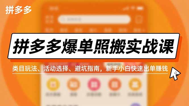 （16838期）拼多多爆单照搬实战课，类目玩法、活动选择、避坑指南，新手小白快速出单赚钱网创吧-网创项目资源站-副业项目-创业项目-搞钱项目网创吧