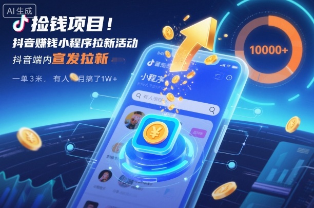 捡钱项目！抖音賺钱小程序拉新活动，抖音端内宣发拉新，一单3米，有人半个月搞了1W+网创吧-网创项目资源站-副业项目-创业项目-搞钱项目网创吧