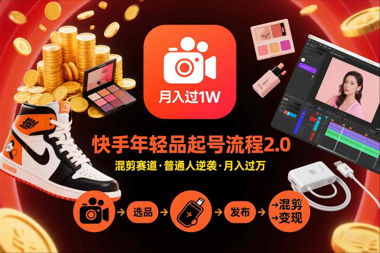 快手短视频带货年轻品起号流程2.0，快手年轻品混剪赛道，普通人也能月入过1W网创吧-网创项目资源站-副业项目-创业项目-搞钱项目网创吧