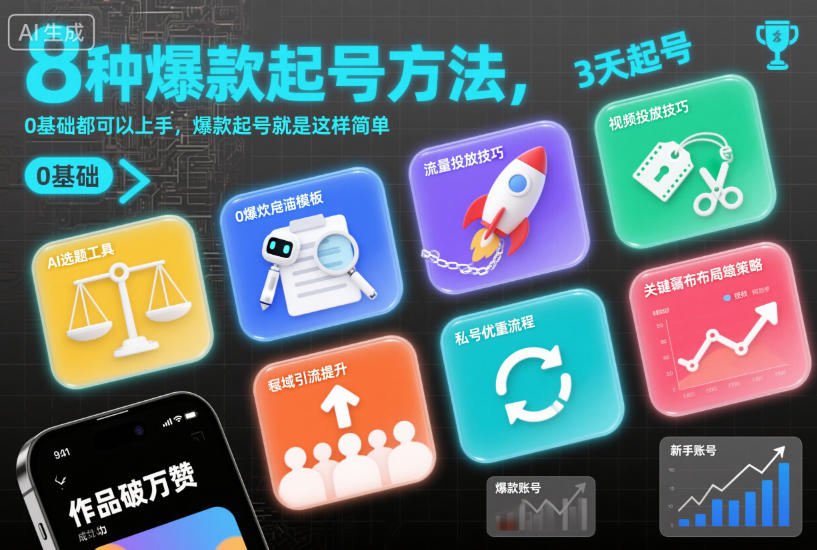 8种爆款起号方法，0基础都可以上手，爆款起号就是这样简单网创吧-网创项目资源站-副业项目-创业项目-搞钱项目网创吧