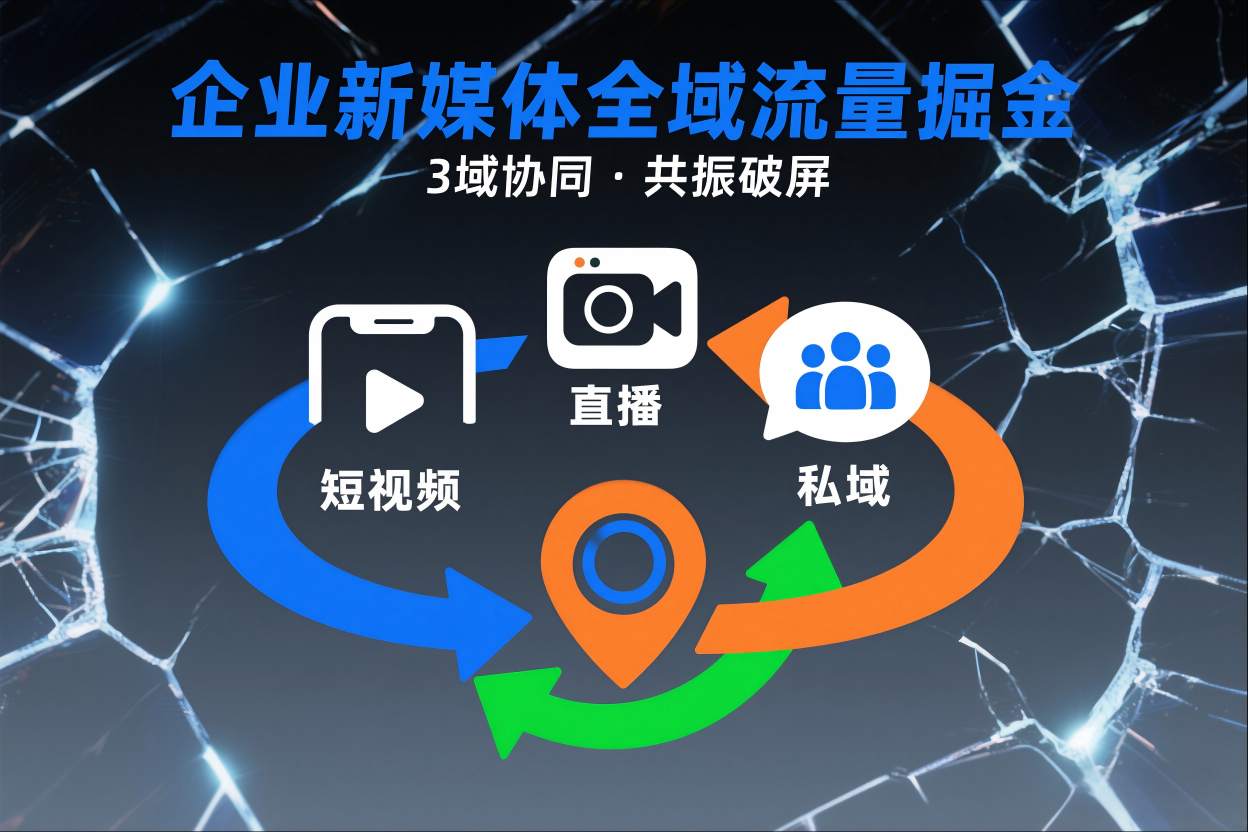 短视频全域商业模式，企业新媒体全域流量掘金，3域协同，共振破屏，短视频-直播-私域-地域网创吧-网创项目资源站-副业项目-创业项目-搞钱项目网创吧