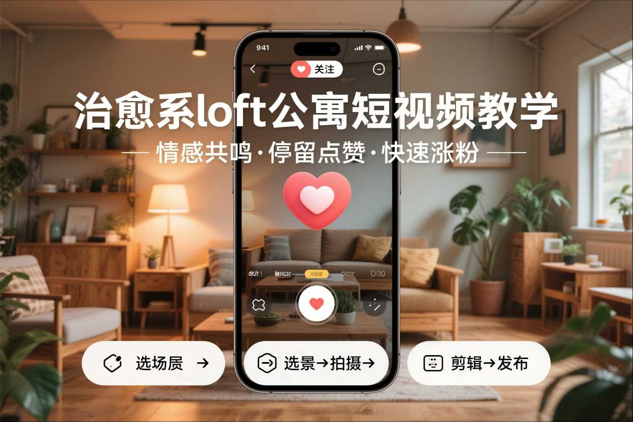 治愈系loft公寓短视频制作教学，情感共鸣引停留点赞关注，快速起号涨粉网创吧-网创项目资源站-副业项目-创业项目-搞钱项目网创吧